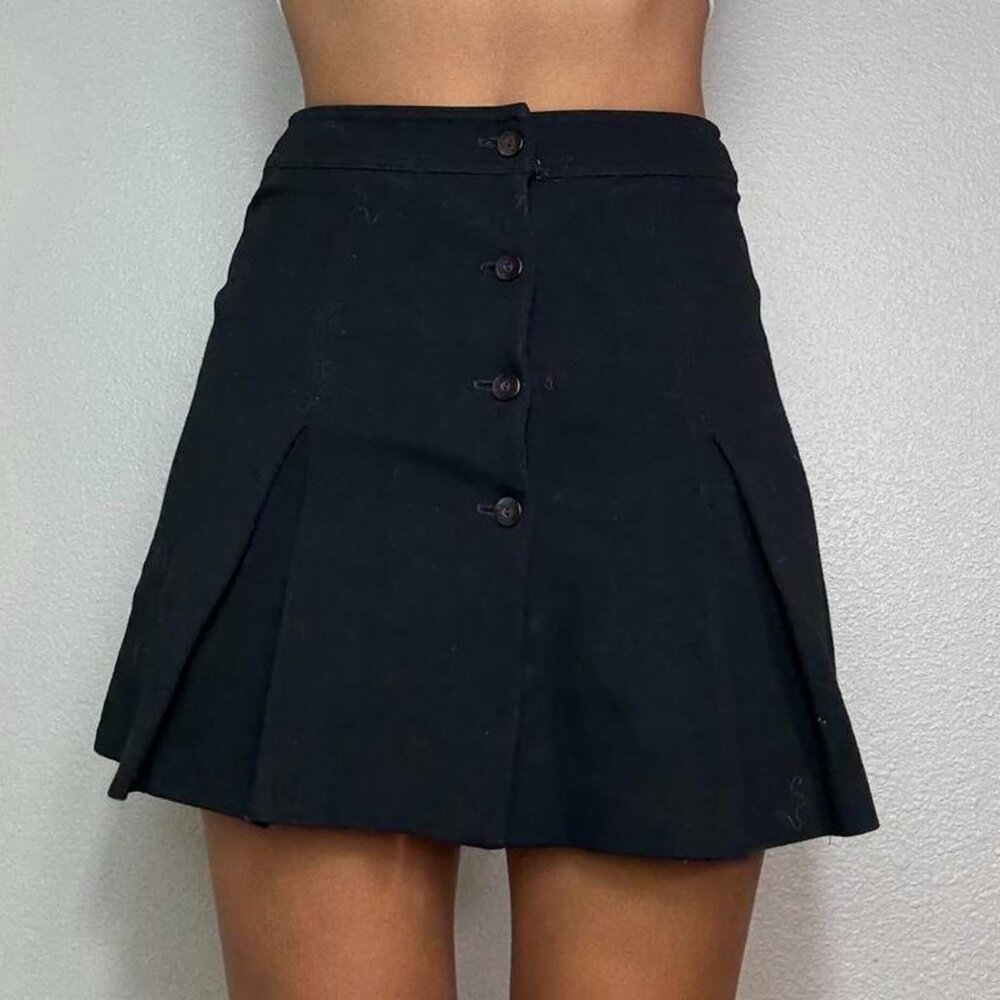 90s Bebe Black Pleated Button Down Mini Skirt - image 1
